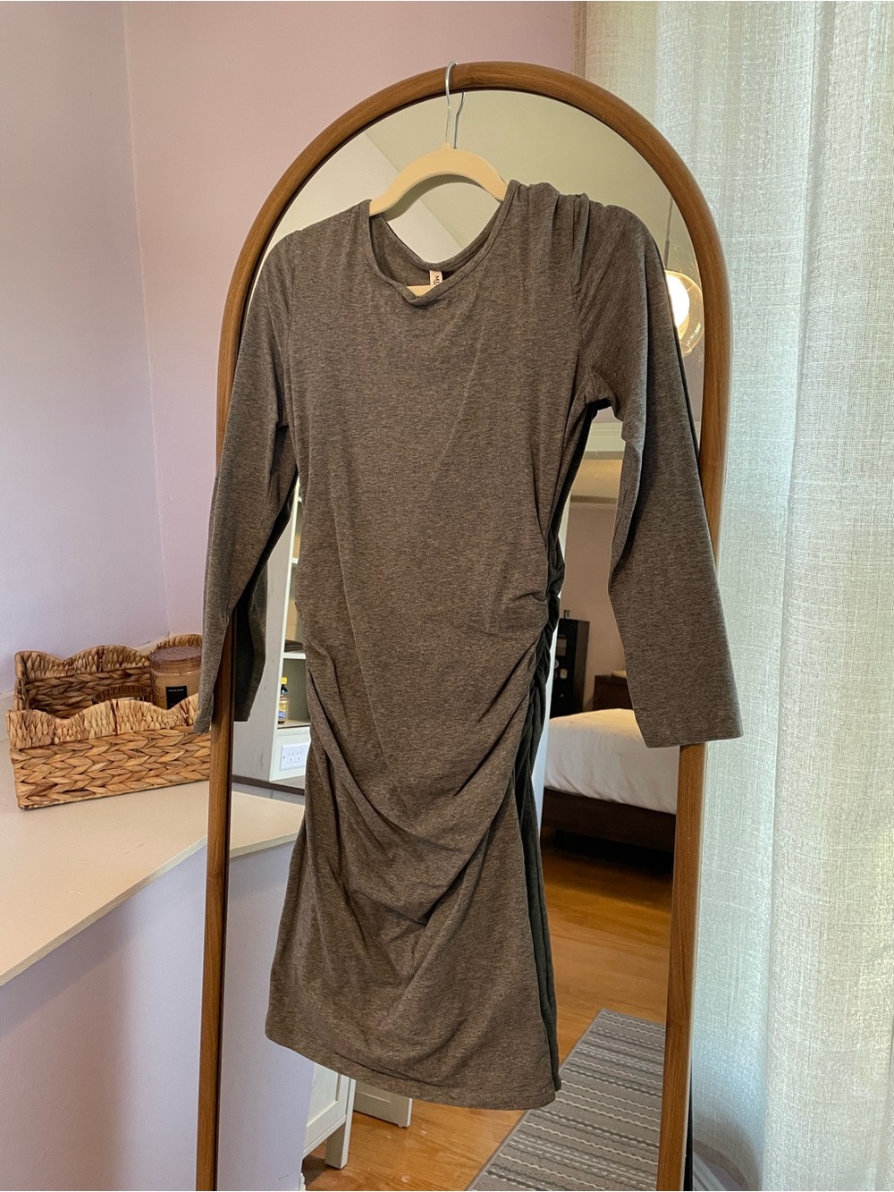 Women's Long Sleeve Ruched Knee-Length Dress